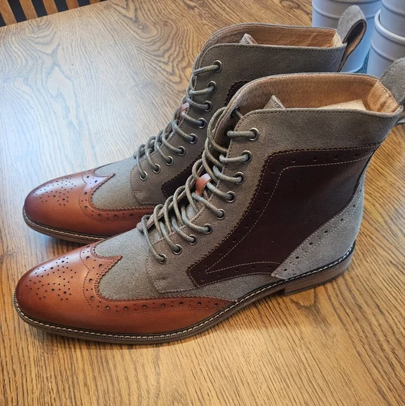 Stacy Adams Brown and Gray Lace-Up Boots - Picture 4 of 6